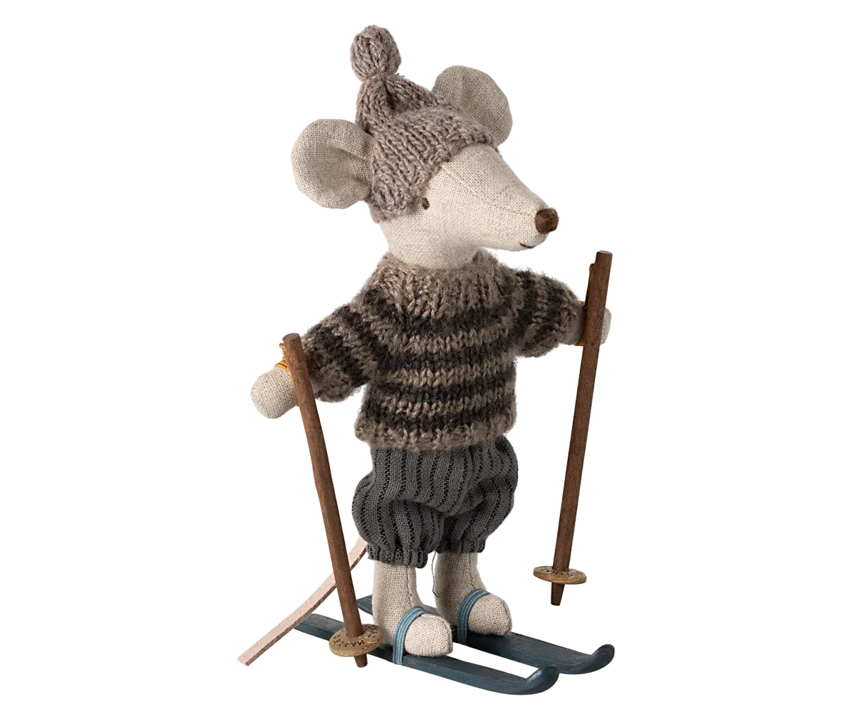 Maileg Wintermaus mit Skiset, Großer Bruder – Grau