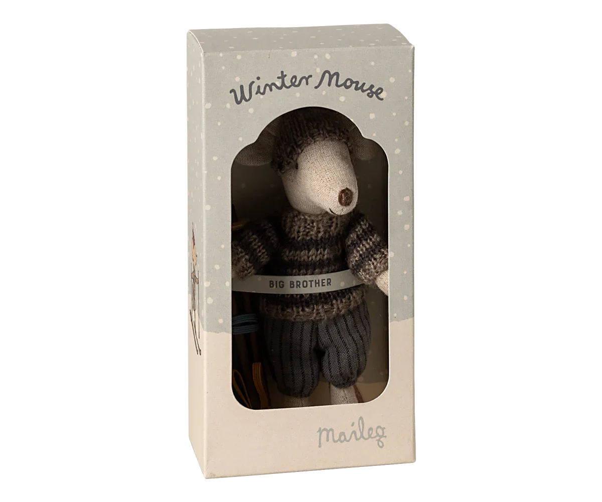 Maileg Wintermaus mit Skiset, Großer Bruder – Grau