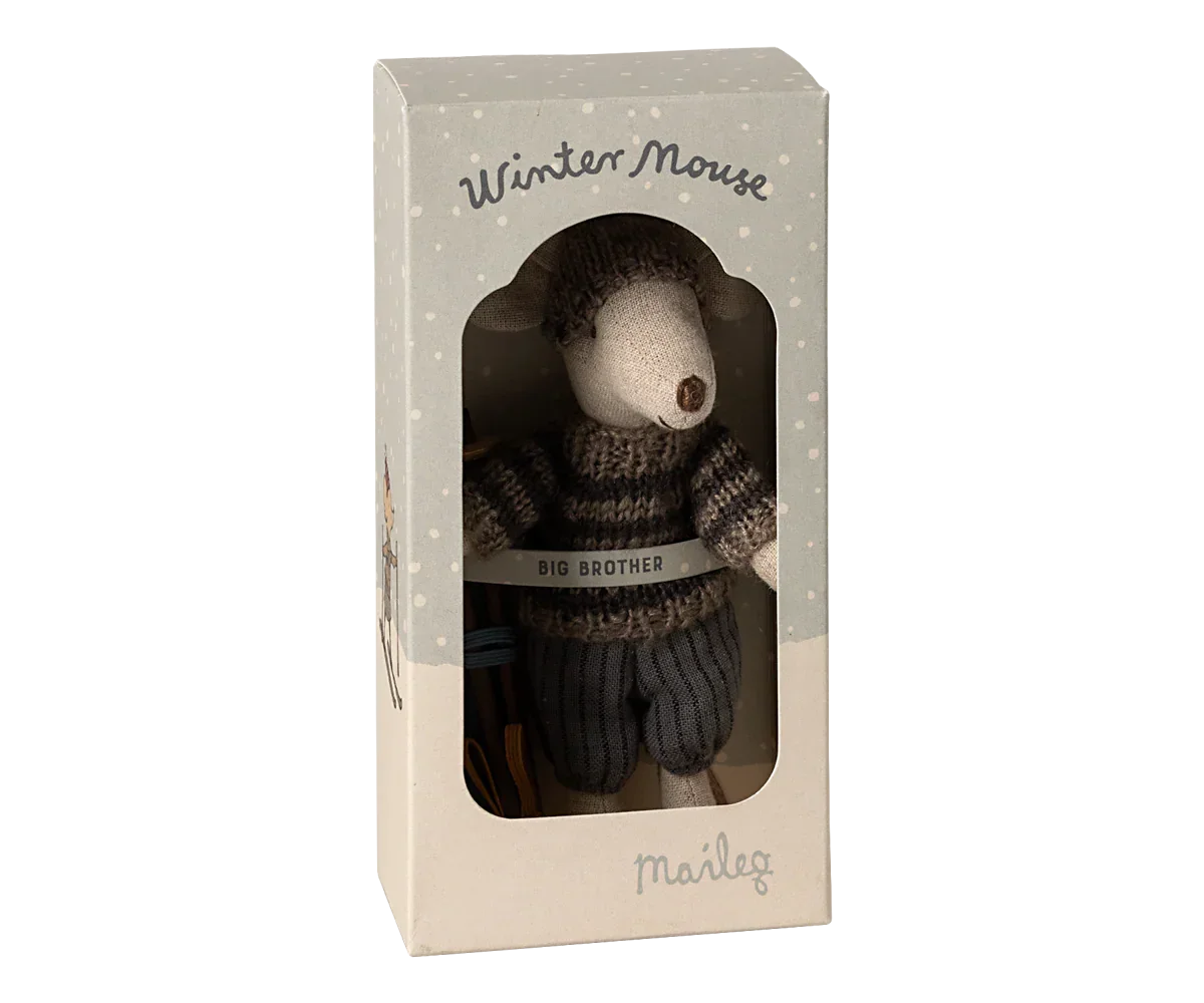 Maileg Wintermaus mit Skiset, Großer Bruder – Grau