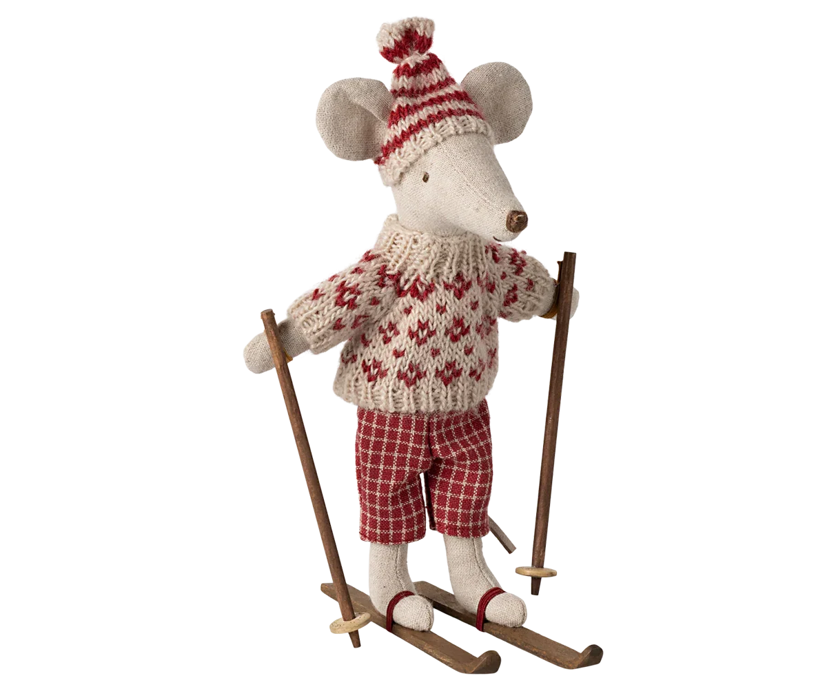 Maileg Wintermaus mit Skiset, Mama – Rot