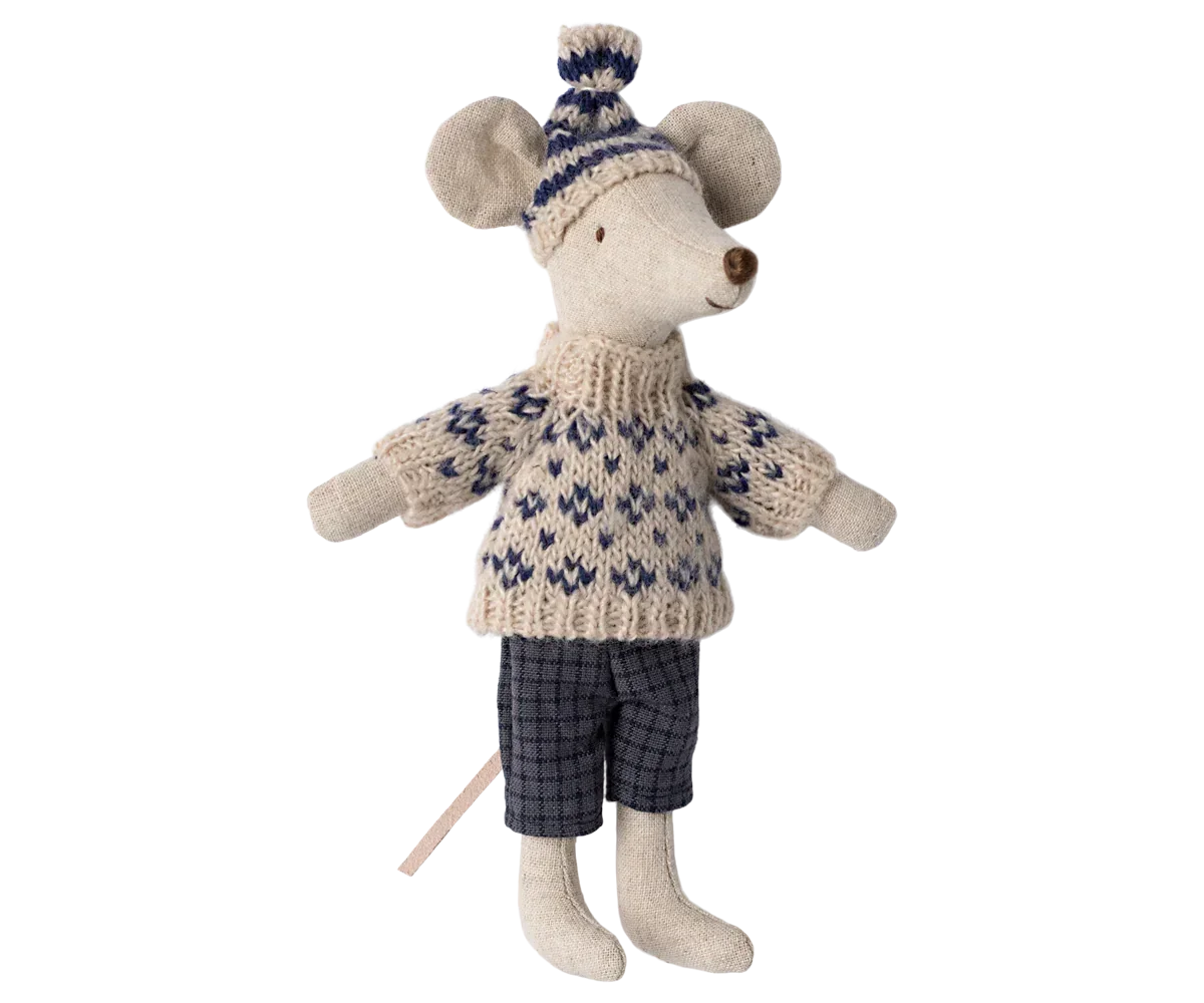 Maileg Wintermaus mit Skiset, Papa – Blau