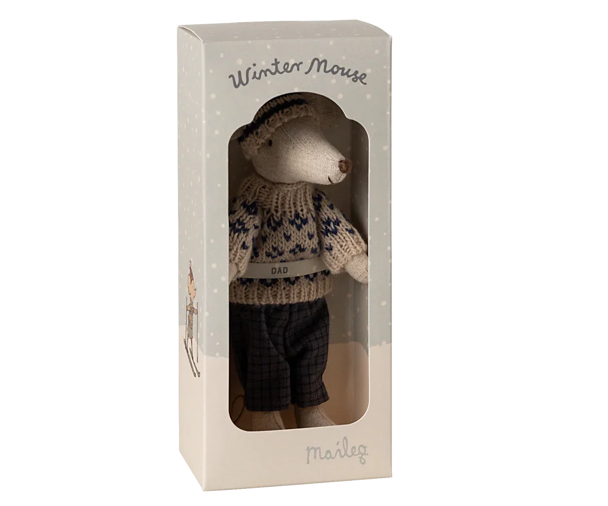 Maileg Wintermaus mit Skiset, Papa – Blau