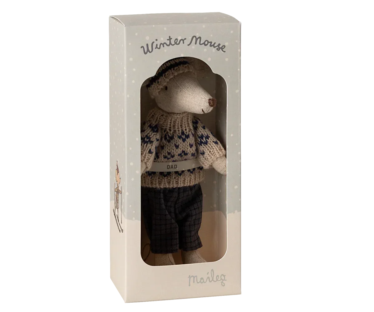 Maileg Wintermaus mit Skiset, Papa – Blau