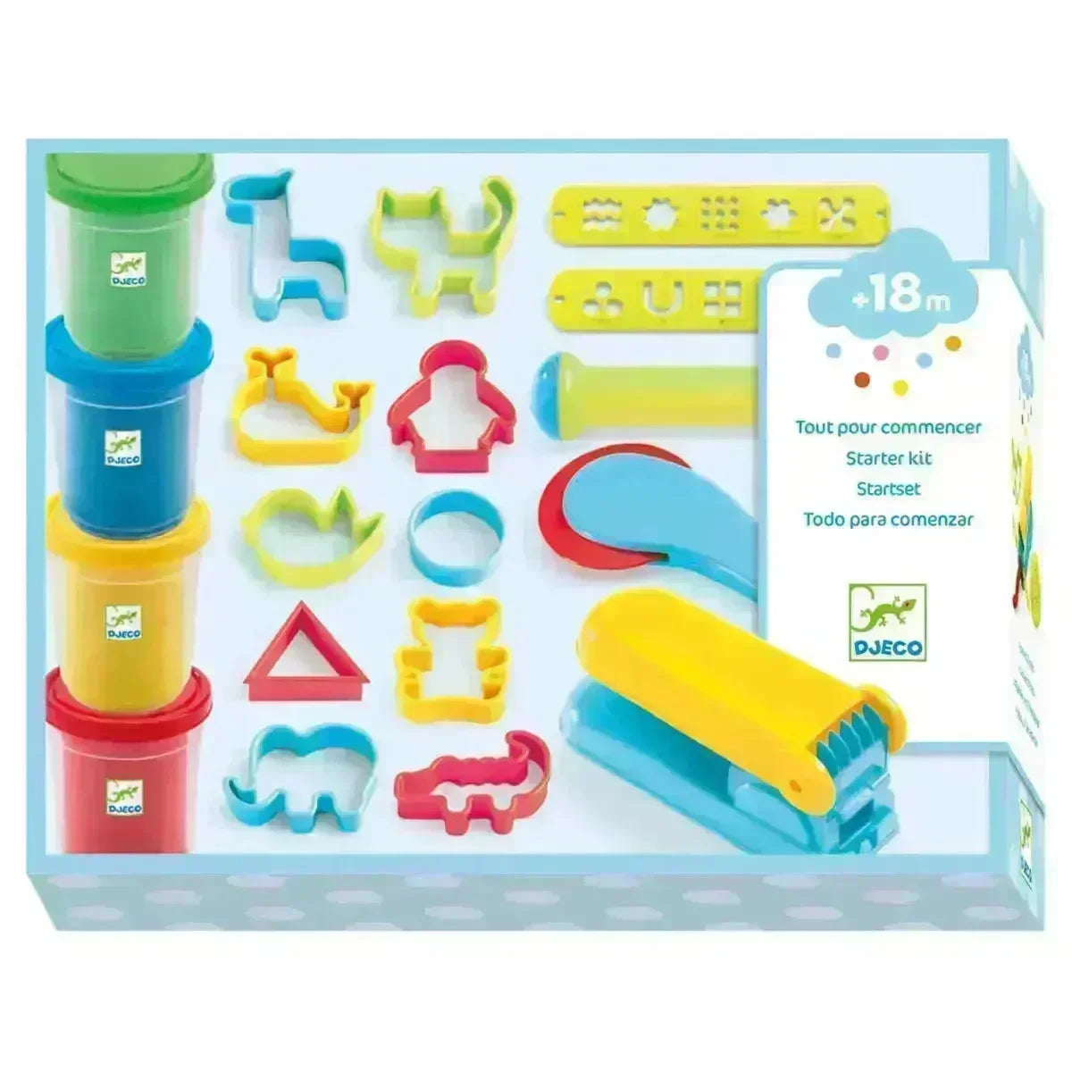 DJECO Knete 3-6 - Starterset Knete 4 Dosen & 15 Werkzeuge