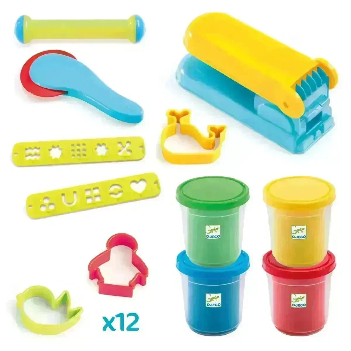 DJECO Knete 3-6 - Starterset Knete 4 Dosen & 15 Werkzeuge