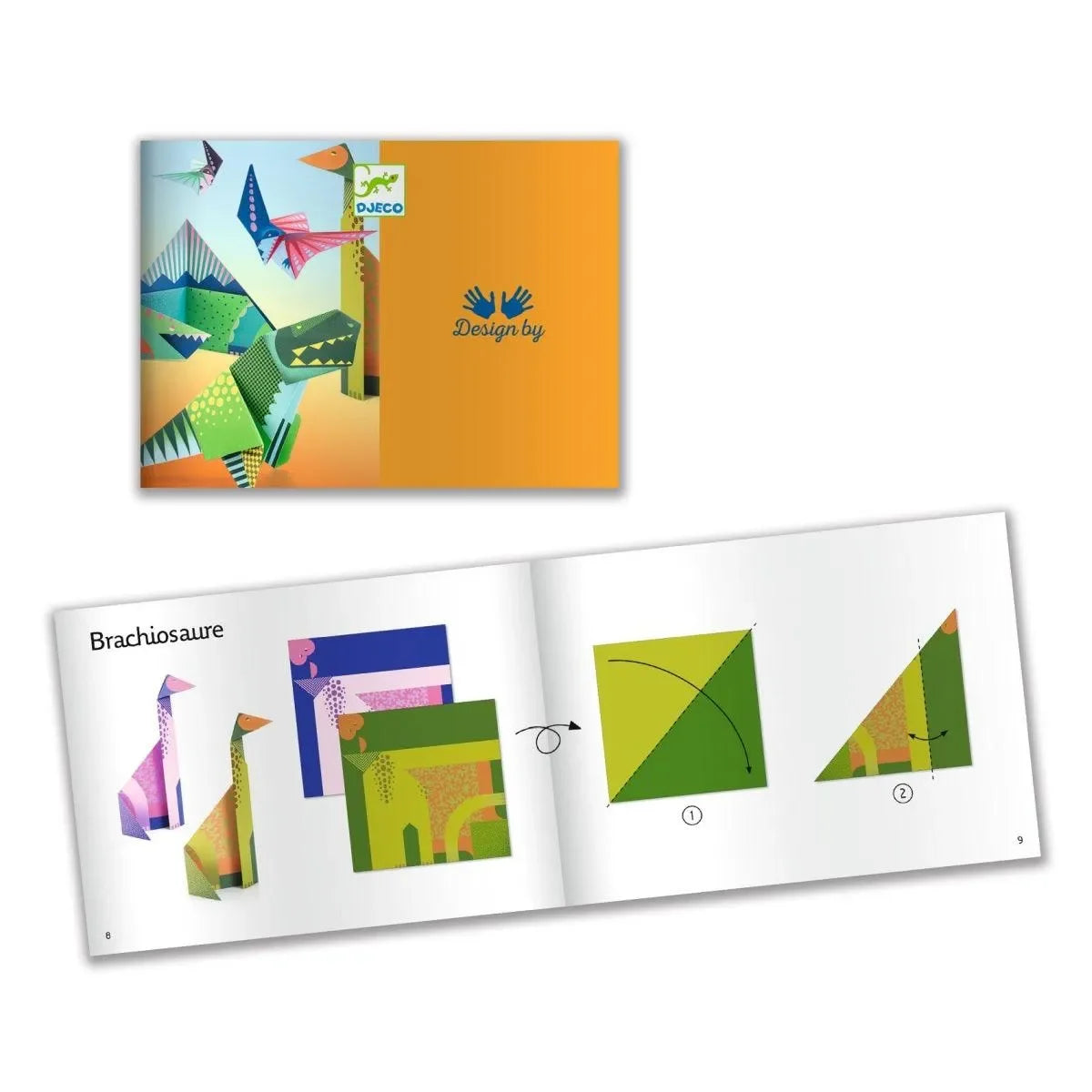 Origami Anleitung für Dinosaurier, kindgerechtes Bastelbuch mit bunten Faltpapieren
