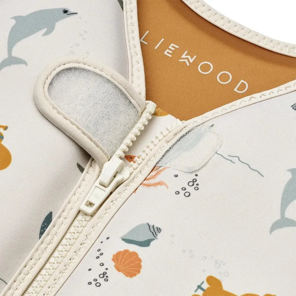 Kinder Schwimmweste mit Meeresmotiven, Reißverschluss und Klettverschluss, Detailansicht