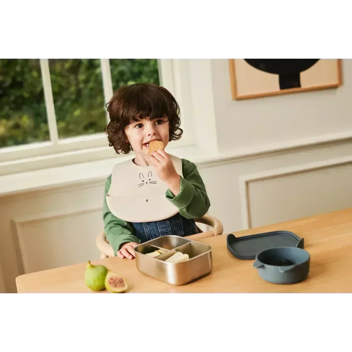 LIEWOOD Kinder Brotdose Edelstahl mit Silikondeckel Arthur "Aviator / Ecru"