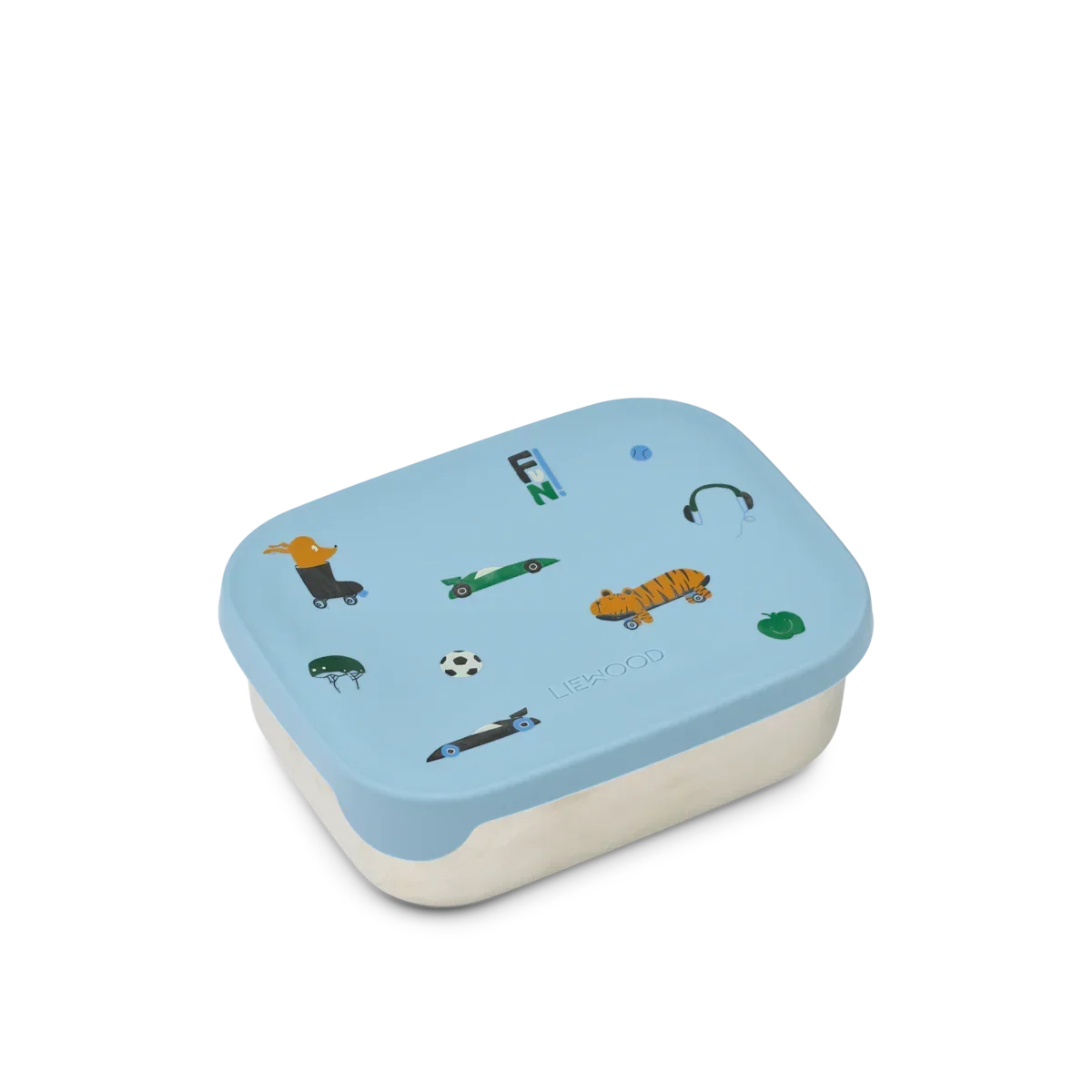 LIEWOOD Kinder Brotdose Edelstahl mit Silikondeckel Arthur "Fun / Beach blue"