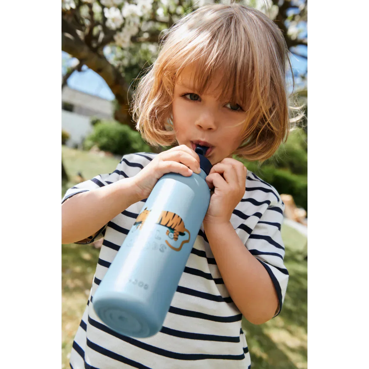 LIEWOOD Falk Trinkflasche für Kinder – 500 ml aus Edelstahl "Tiger / Beach blue"