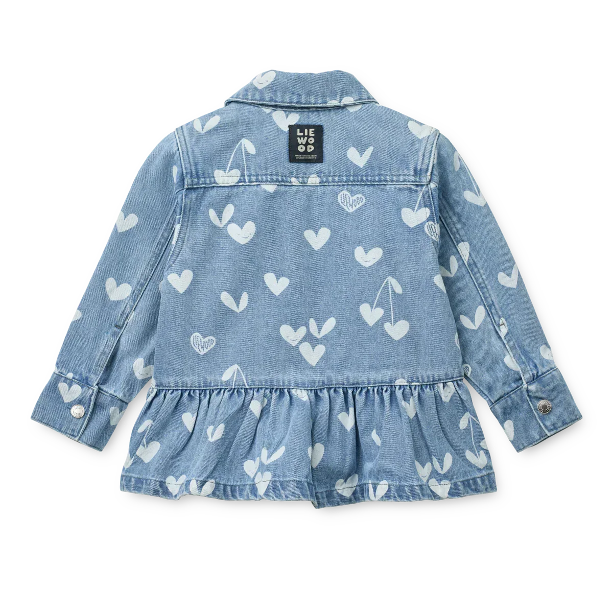 LIEWOOD Kenza Bedrucktes Denim-Overshirt "Sweethearts / Light Blue Denim"