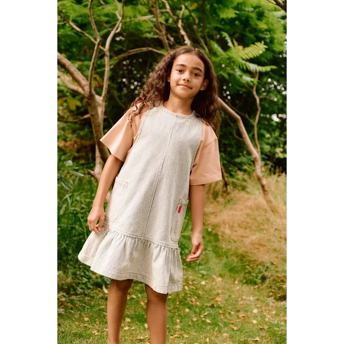LIEWOOD Angelica Denim-Kleid mit Print und Rüschen "Classic navy / Creme de la creme"