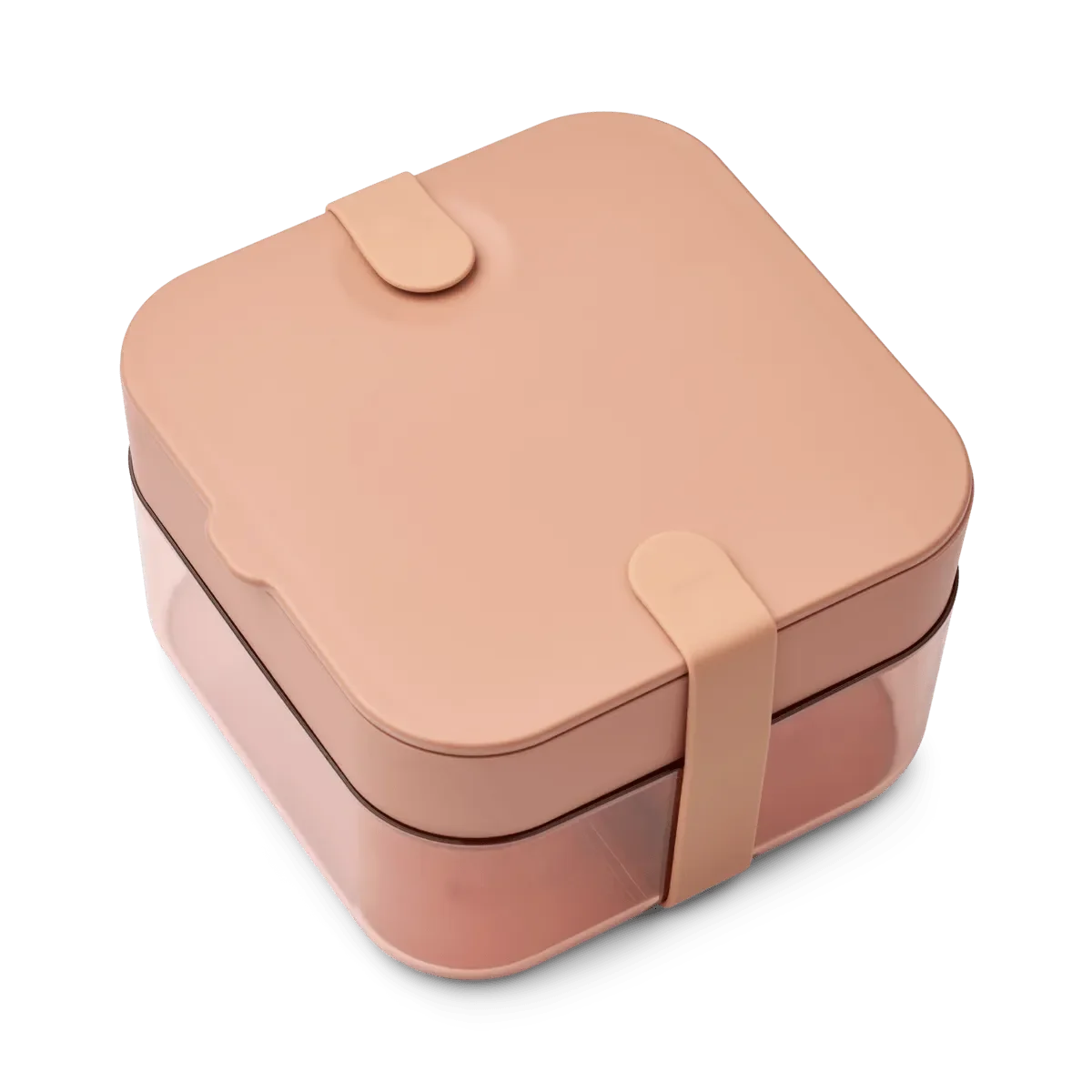 Zweiteilige Kinder Brotdose in Rosa mit Gummiband, ideal für Lunch und Snacks.