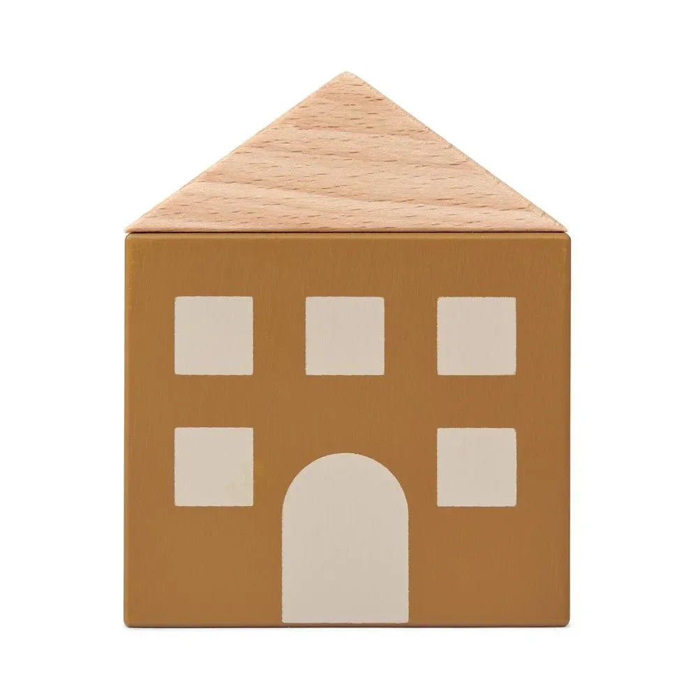 Holzspielzeug Hausblock, quadratisch, natur und ocker, für Kinderzimmer Dekoration