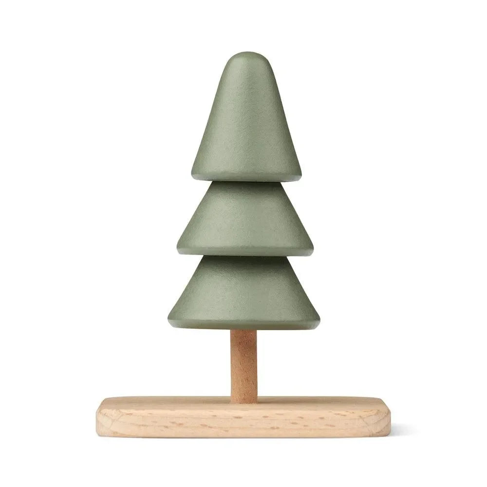 Dekorativer Kinderzimmer-Baumbaustein aus Holz in Grün, modernes Spielzeug-Design