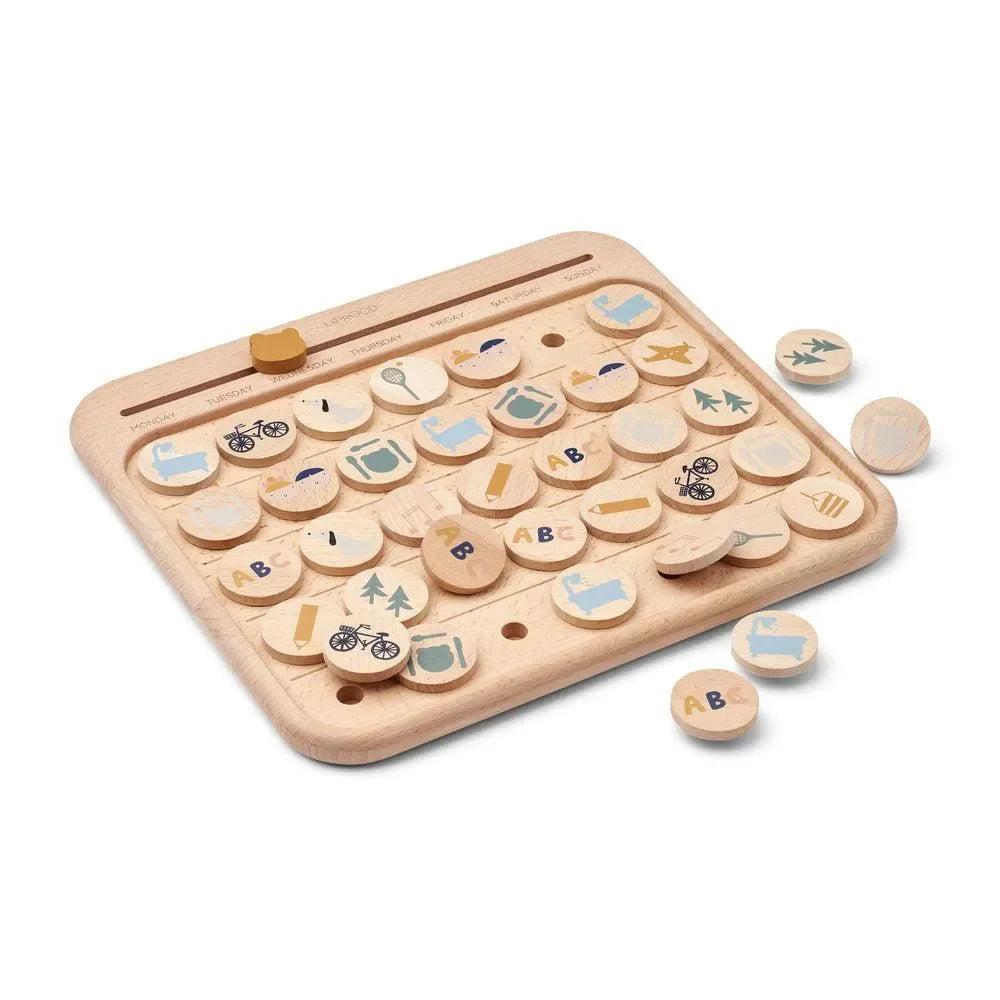 Holz-Aktivitätenkalender für Kinder mit austauschbaren Symbolchips, Lernspielzeug