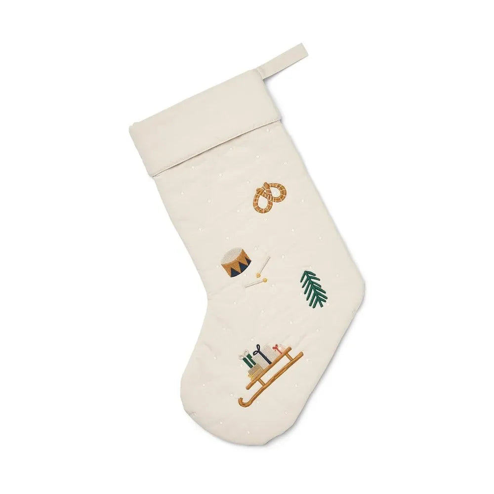 Weihnachtsstrumpf aus Stoff mit winterlichen Stickereien, Geschenk, Kinderzimmer Dekoration
