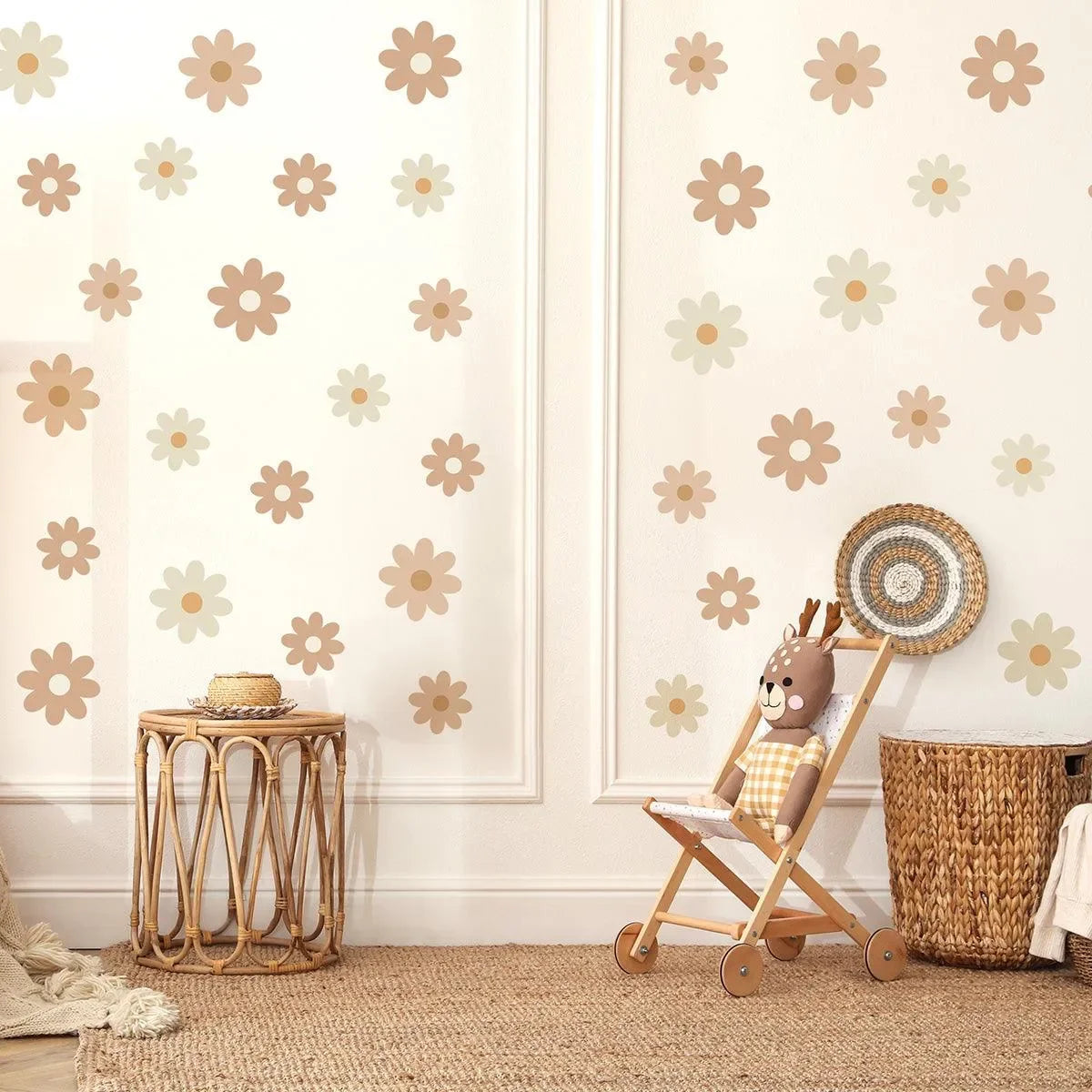 Mini Wandtattoo Gänseblümchen beige für Kinderzimmer, skandinavische Kinderzimmer Deko