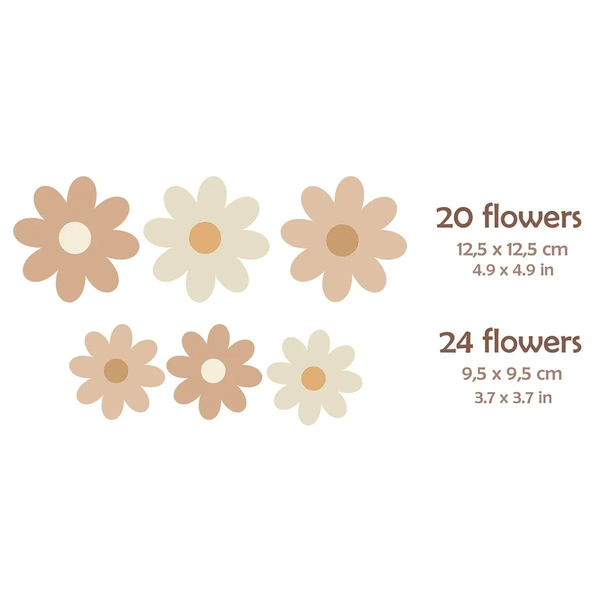 Wandtattoo Gänseblümchen beige, verschiedene Größen, Kinderzimmer Deko, Set aus 44 Blumen