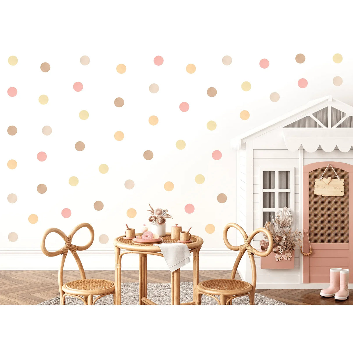 Wandtattoo Kinderzimmer - Punkte Pink / Braun 50 Stk