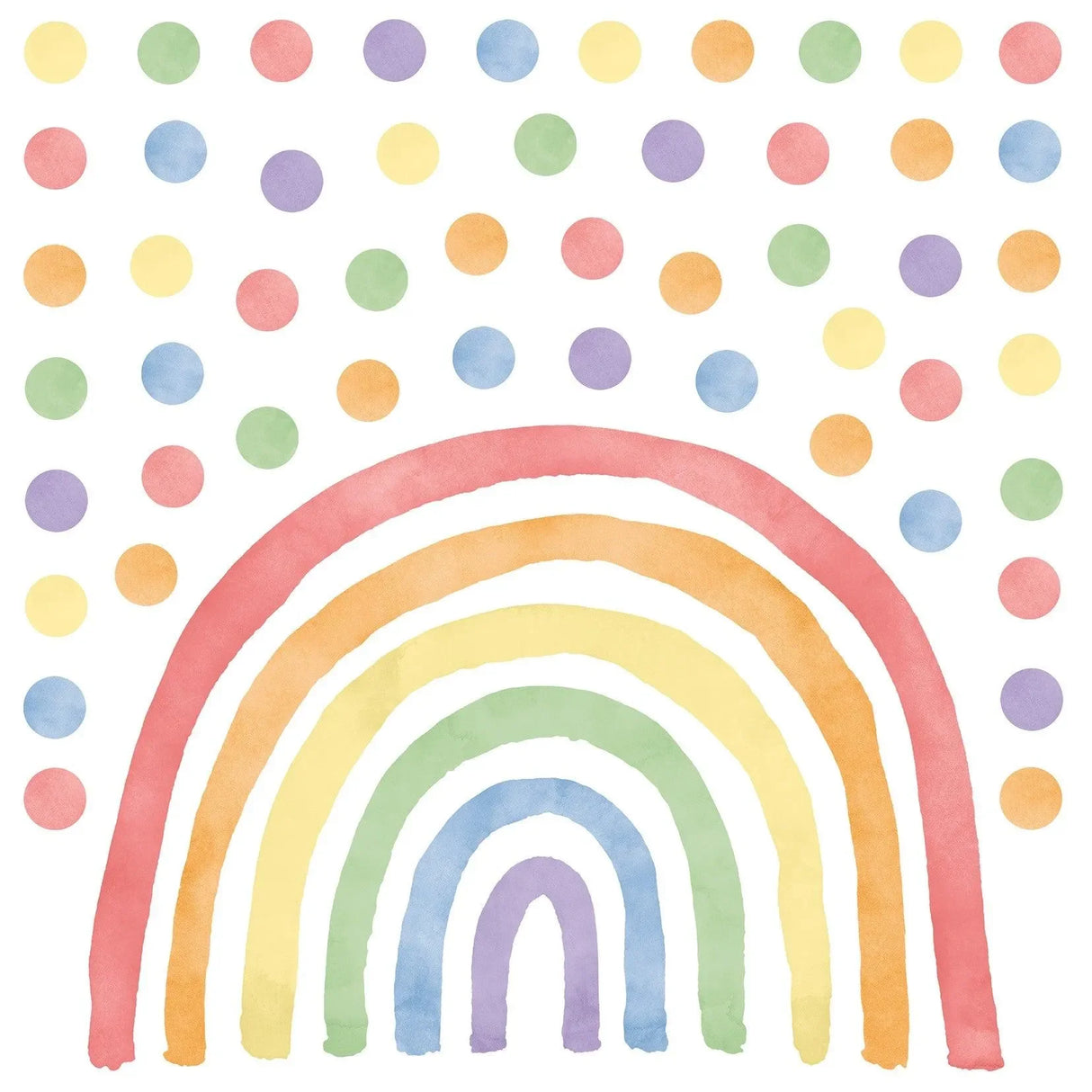 Wandtattoo Kinderzimmer Regenbogen und bunte Punkte auf weißem Hintergrund