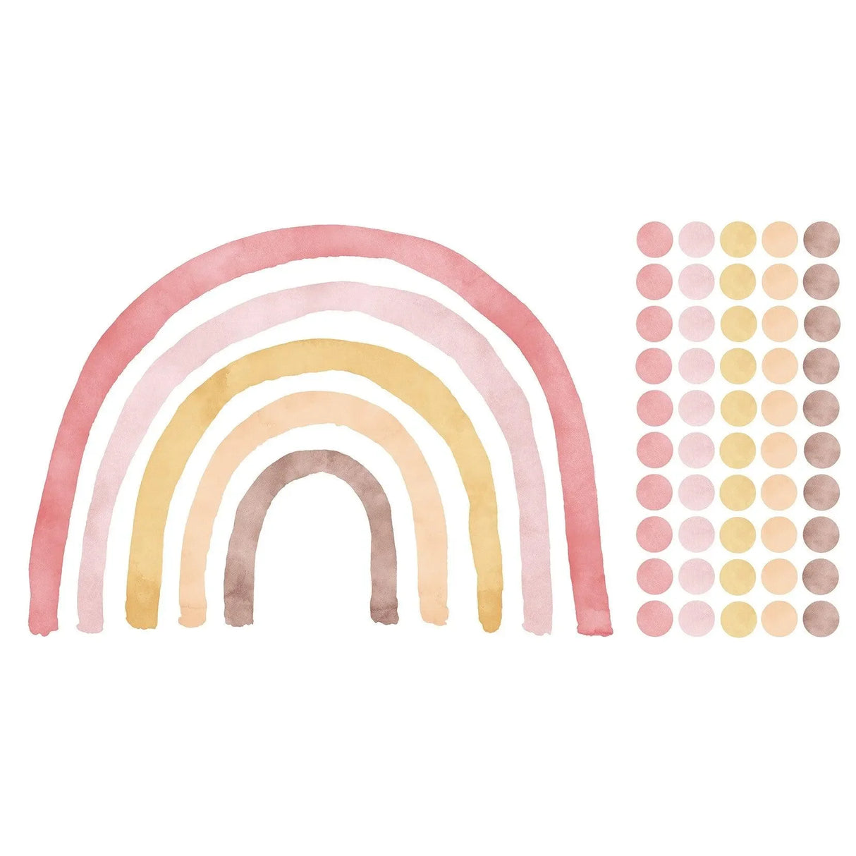 Wandtattoo Kinderzimmer Regenbogen Pastell mit Punkten in Rosa, Gelb und Beige auf Weiß