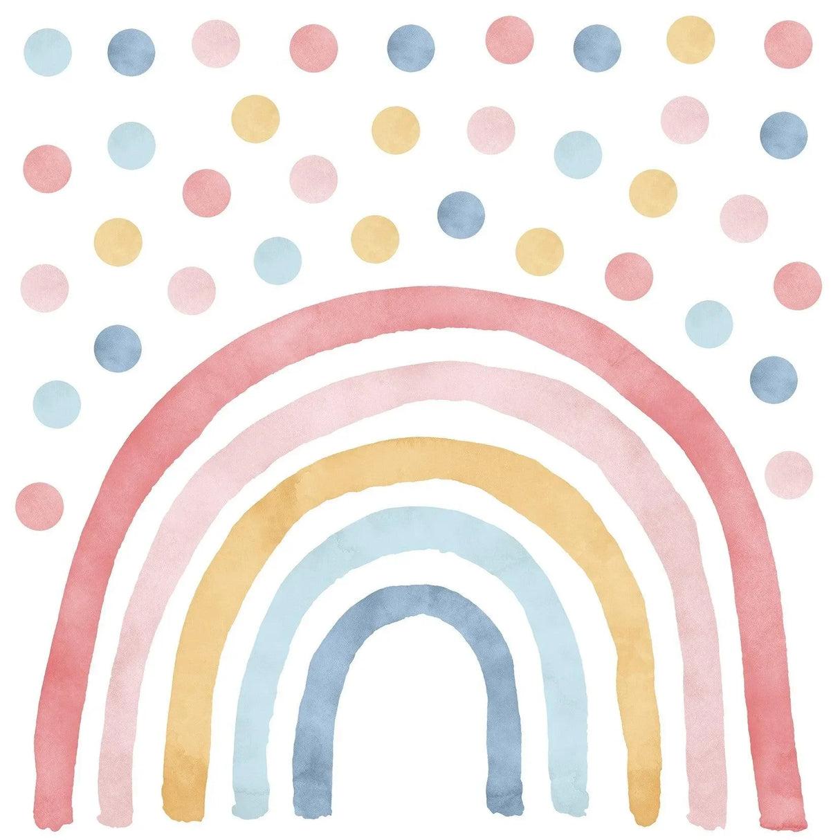 Wandtattoo Kinderzimmer mit Regenbogen in Pink, Blau, Gelb und bunten Punkten, Deko