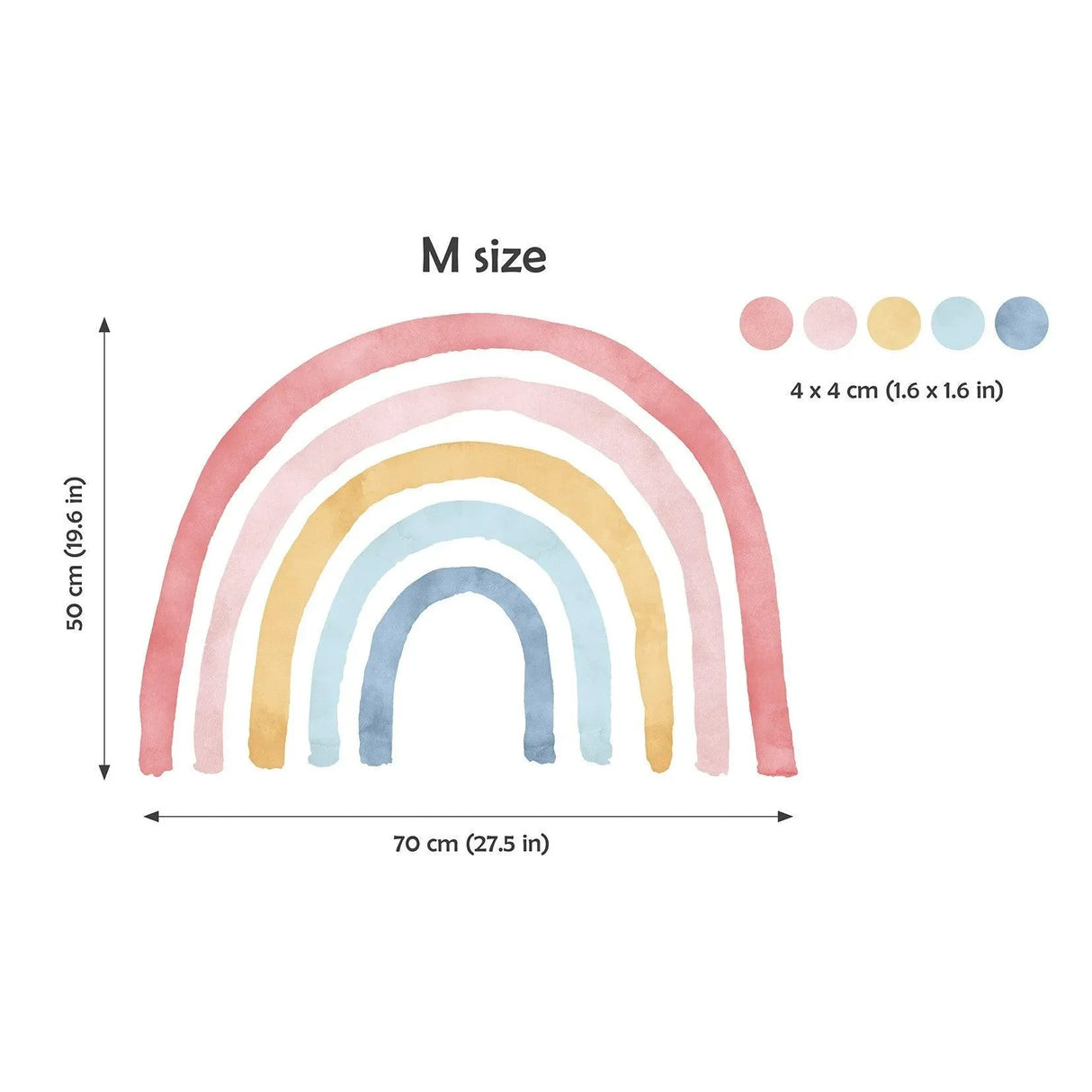 Wandtattoo Kinderzimmer Regenbogen Pastell Pink Blau mit Punkten, Maße 70x50 cm
