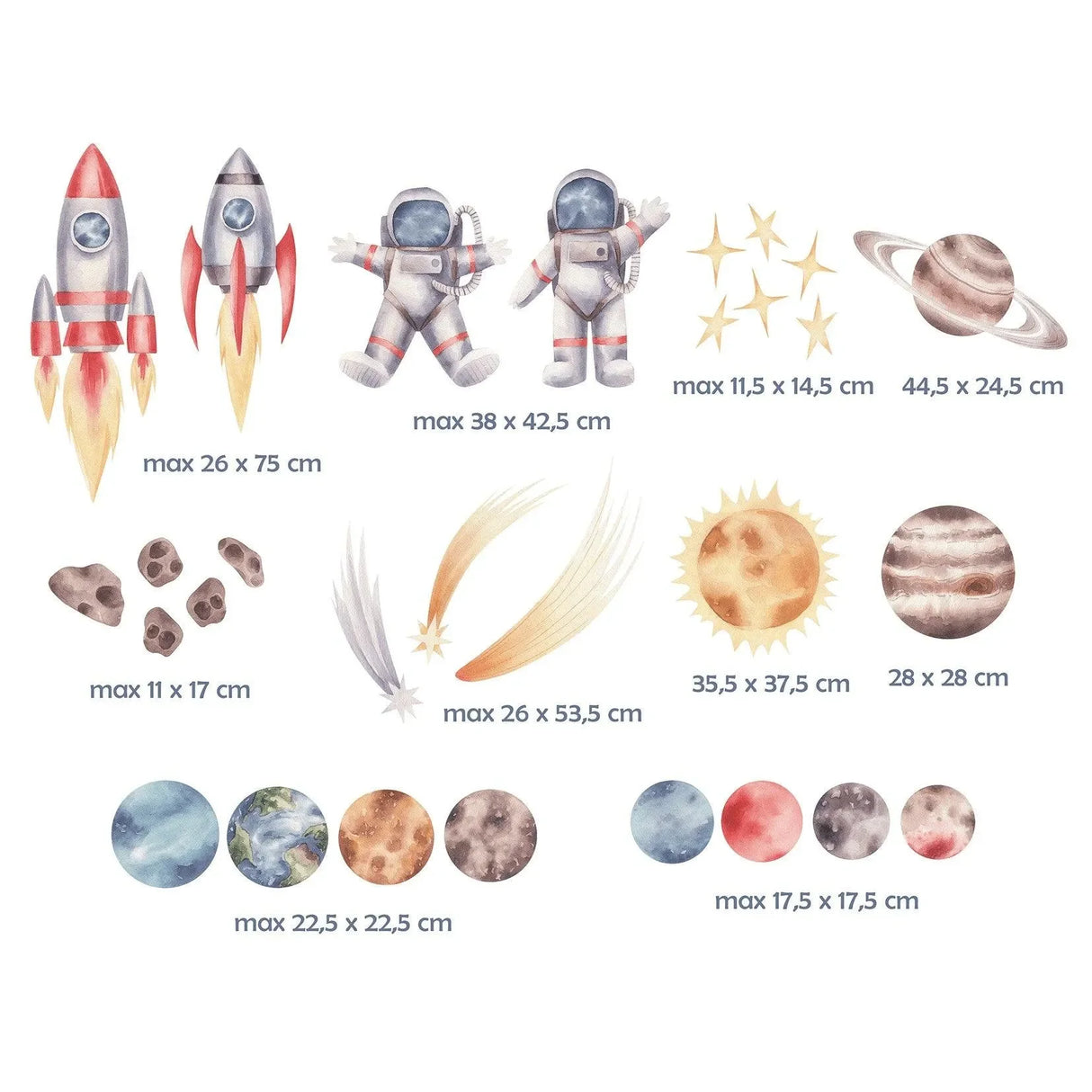 Wandtattoo Kinderzimmer Weltraum mit Raketen, Astronauten, Planeten, Sternen und Kometen als Deko
