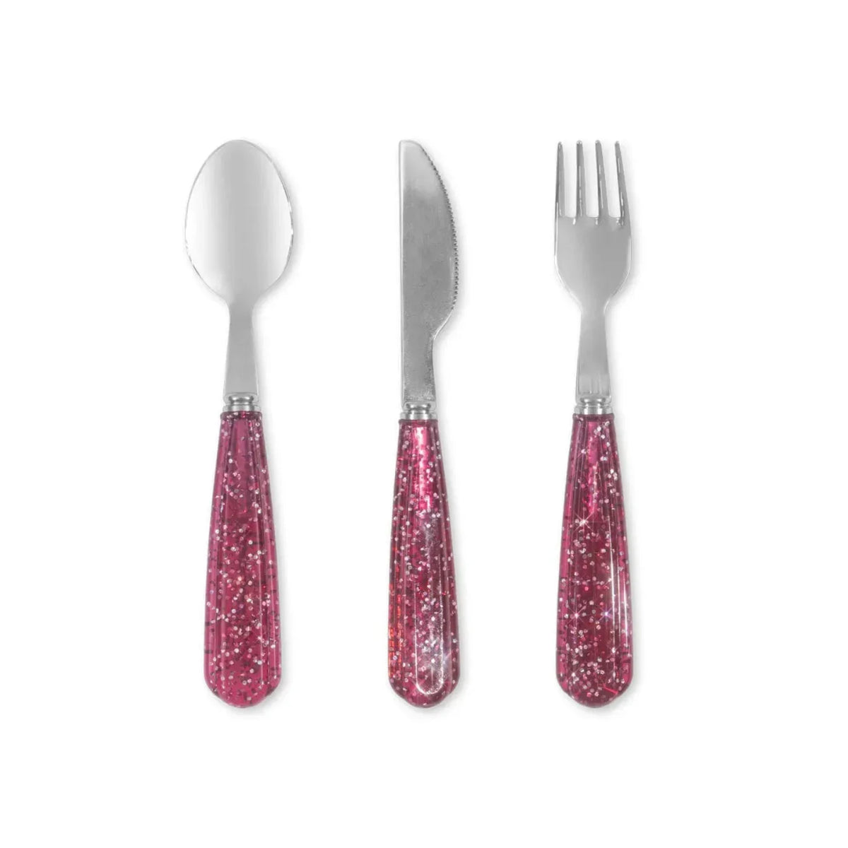 Konges Sløjd Glitzer-Kinderbesteck Sparkling Sangria – dreiteiliges Set