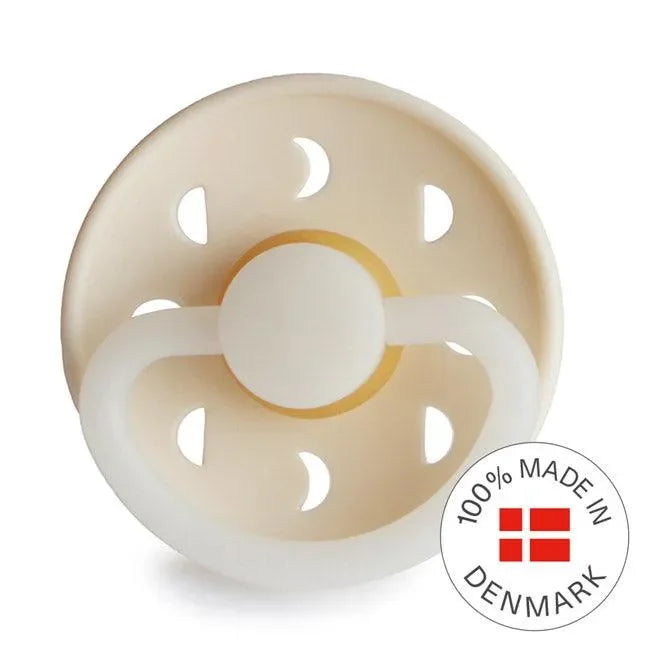 Beiger Baby-Schnuller aus Naturkautschuk mit Mondphasen-Muster, Größe 1