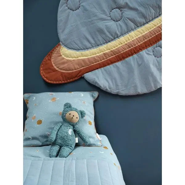 Babydecke mit Planetenmotiv, Kuschelbär, Kinderbettwäsche im Weltraum-Design, blau