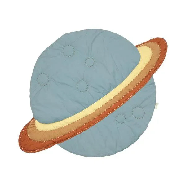 Gestepptes Babydeckenkissen in Form eines Planeten mit blauen und braunen Tönen