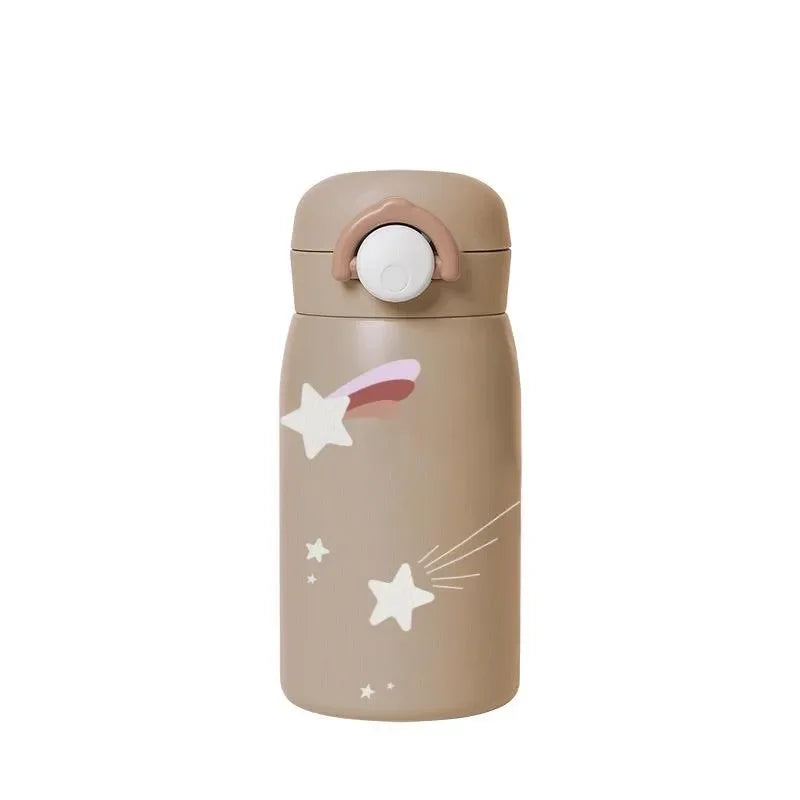 Kinder Trinkflasche in Karamell mit Sternschnuppen-Motiv, auslaufsicherer Verschluss