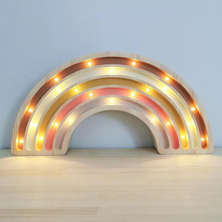 Boho Regenbogen Kinderlampe aus Holz mit LED-Lichtern für Kinderzimmer Dekoration