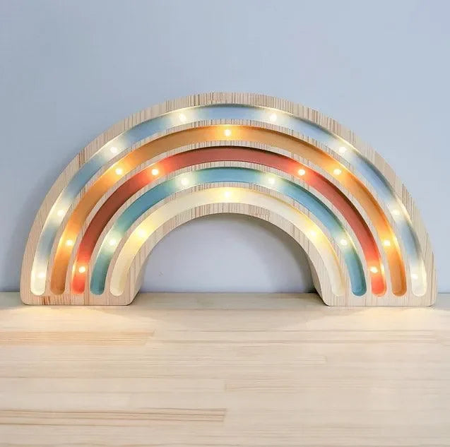 Holz Kinderlampe in Regenbogenform mit LED-Lichtern, bunte Deko für Kinderzimmer