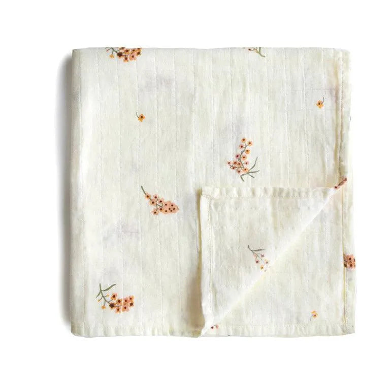 Mushie Wickeldecke Flowers – 100 % Bio-Baumwolle – 120 x 120 cm - Nook d Mel