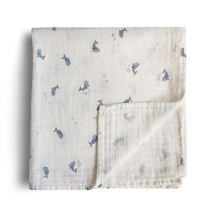Mushie Wickeldecke Whales – 100 % Bio-Baumwolle – 120 x 120 cm - Nook d Mel