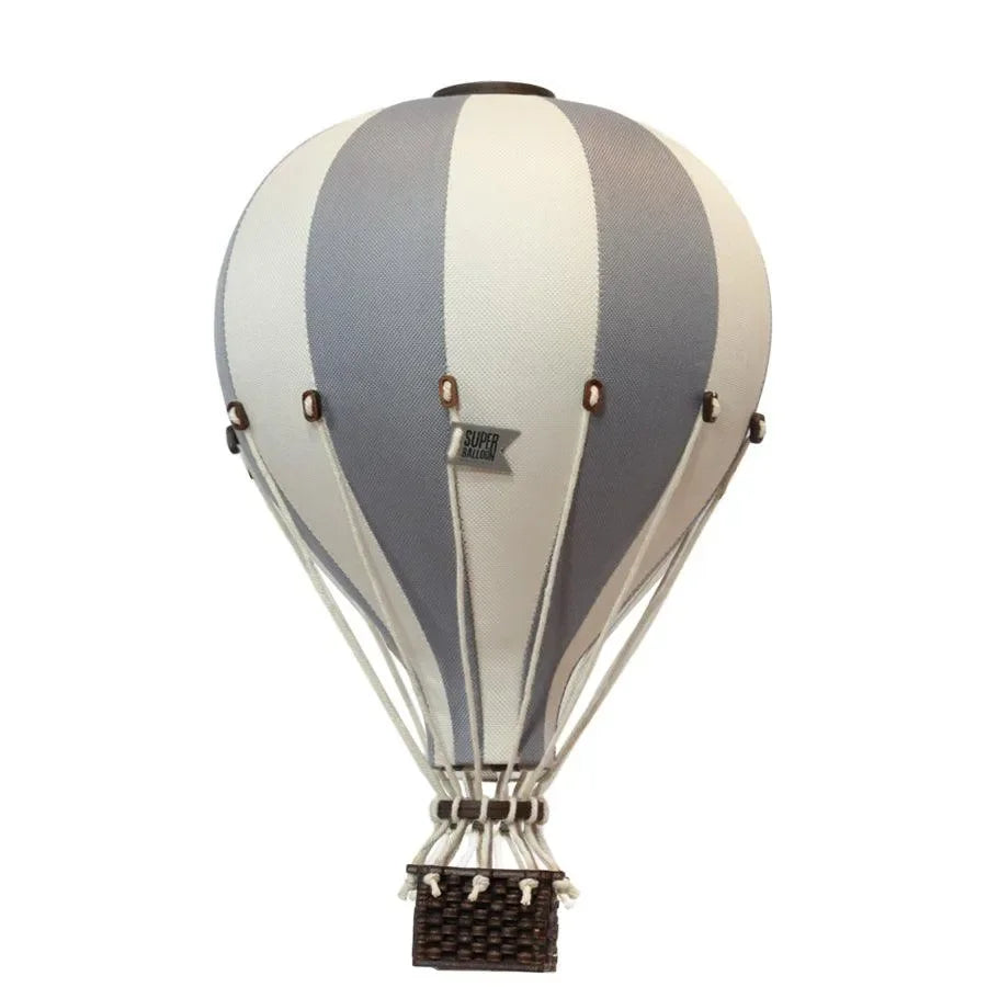 Deko Heißluftballon beige grau aus Stoff mit Korb, Kinderzimmer Dekoration