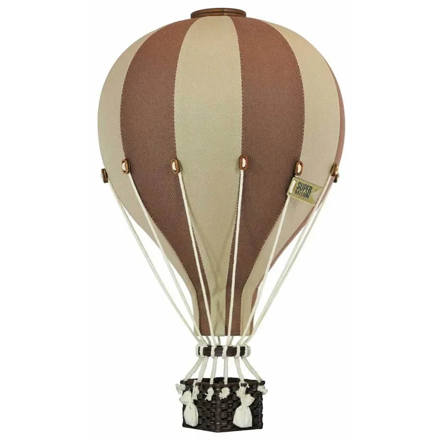 Deko Heißluftballon beige braun als Kinderzimmer Dekoration, Ballon mit Korb, Größe L
