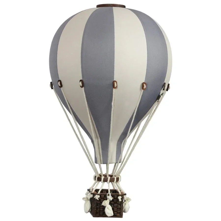 Deko-Heißluftballon beige und dunkelgrau als Kinderzimmer Dekoration, Groß, mit Korb