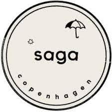 Saga Copenhagen Logo mit Regenschirm-Symbol, rund, minimalistisches Design, Kinder Concept Store