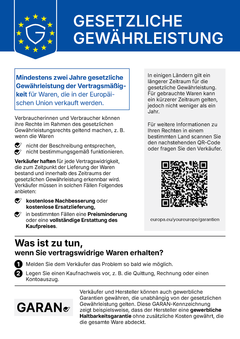 Informationen zur gesetzlichen Gewährleistung