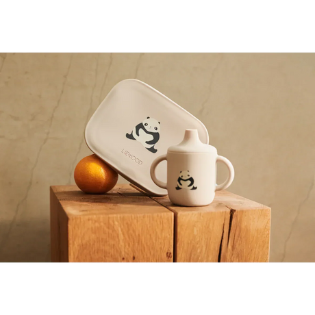 LIEWOOD Kinder Brotdose Edelstahl mit Silikondeckel Arthur "Panda / Sandy / dark grey"