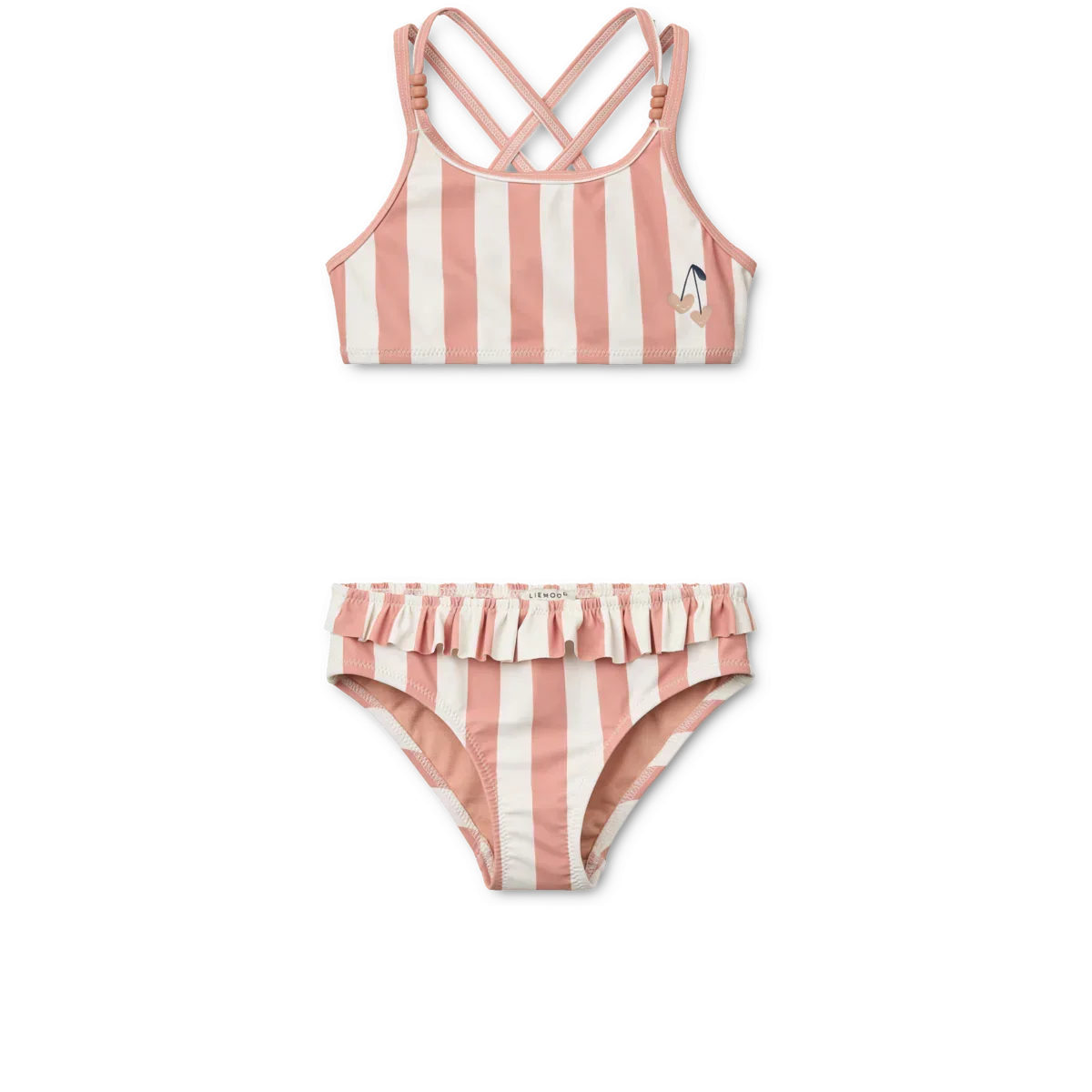 LIEWOOD Belle Kinder-Bikini mit Streifen "Coral blush / creme de la creme stripe"
