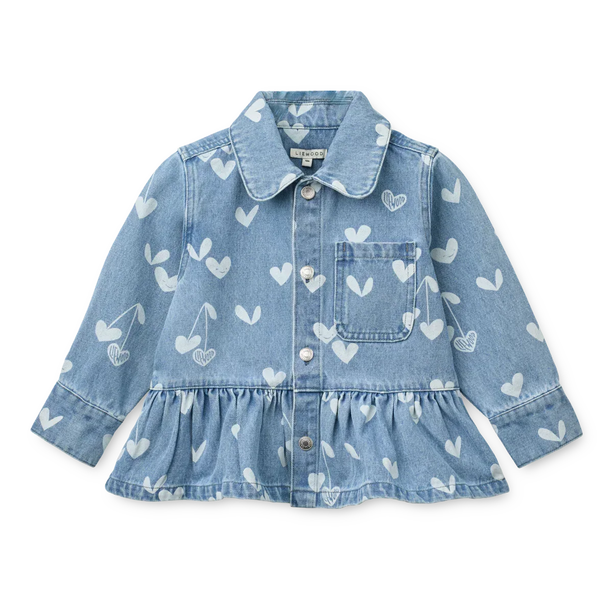 LIEWOOD Kenza Bedrucktes Denim-Overshirt "Sweethearts / Light Blue Denim"