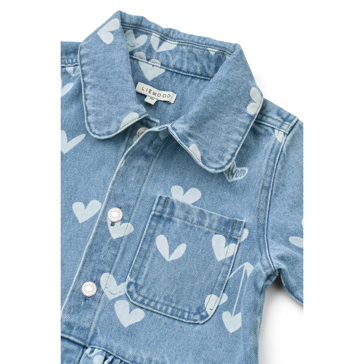 LIEWOOD Kenza Bedrucktes Denim-Overshirt "Sweethearts / Light Blue Denim"