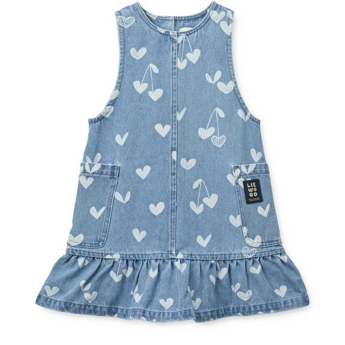 LIEWOOD Angelica Denim-Kleid mit Print und Rüschen "Sweethearts / light blue denim"