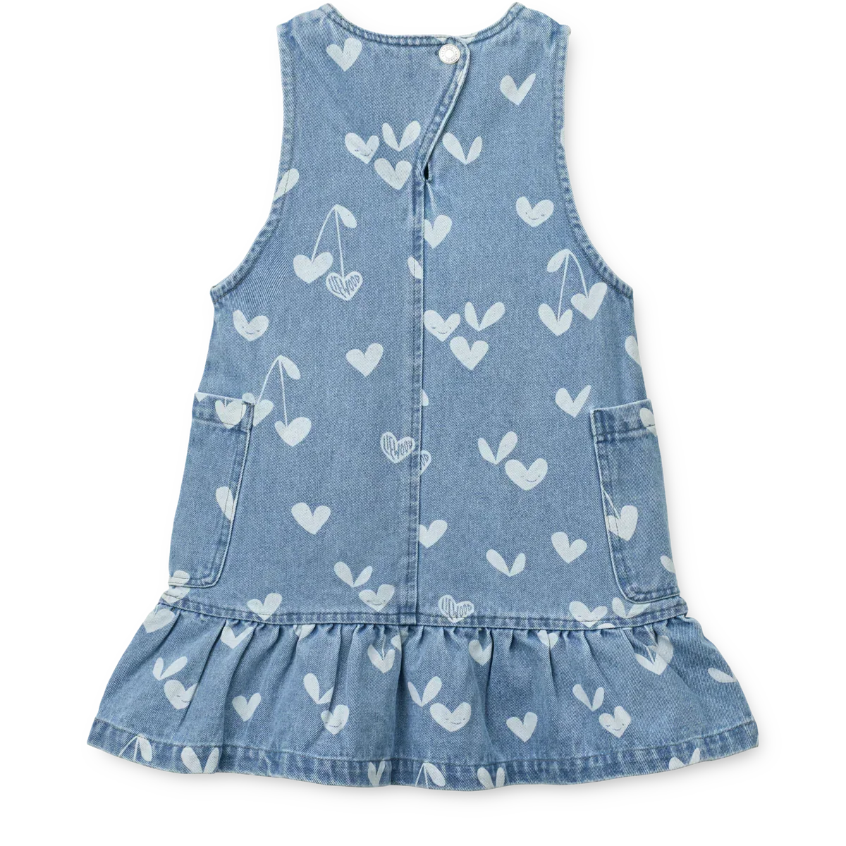 LIEWOOD Angelica Denim-Kleid mit Print und Rüschen "Sweethearts / light blue denim"