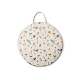 Runde Tasche mit Meeresmotiv, Meerestieren und Griff, für Kinderzimmer oder Spielzeug.